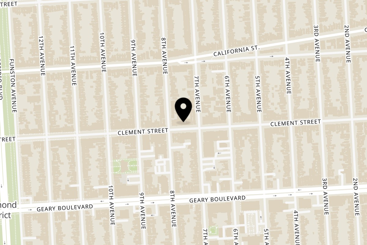 Map showing the location of Sakesan on 626 Clement St in San Francisco